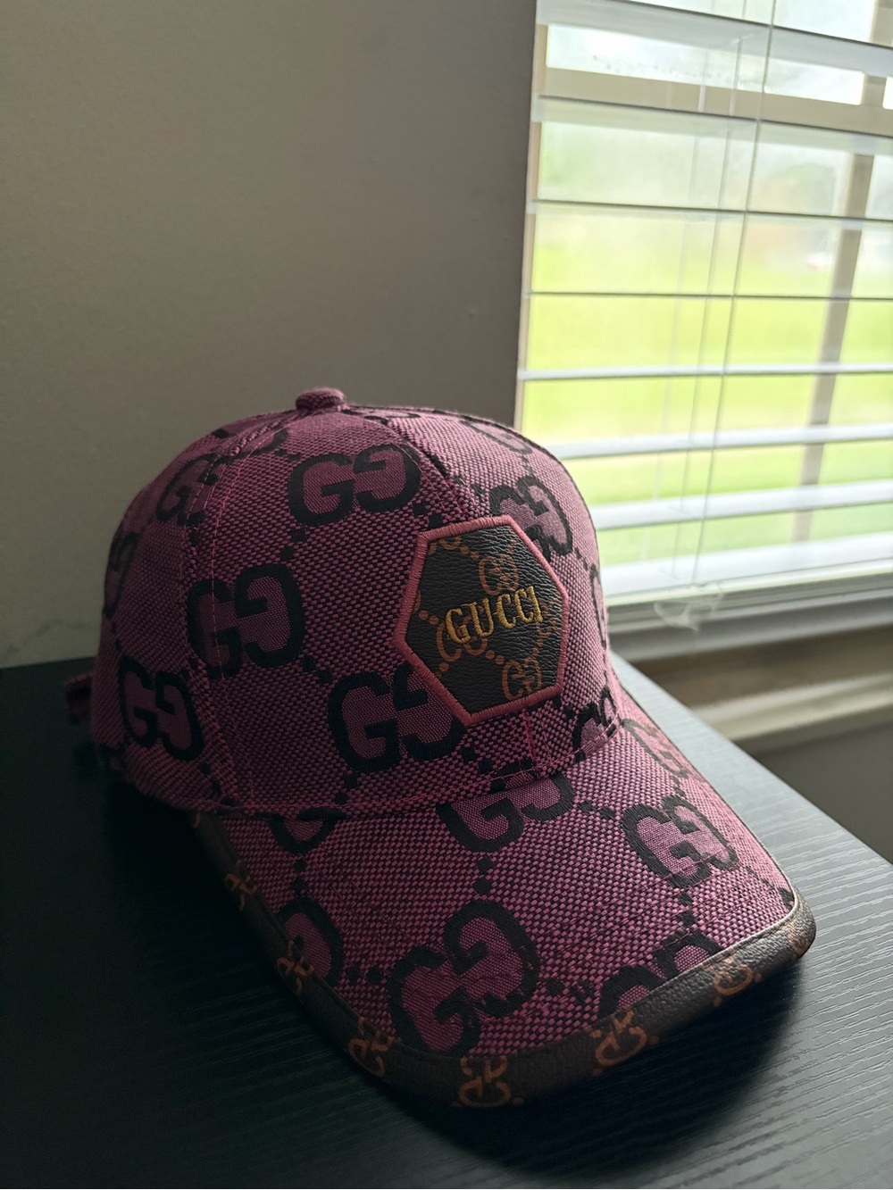 Gucci Pink GG Monogram Baseball Cap with Logo Patch